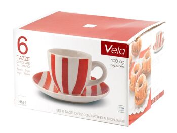 Lot de 6 tasses à café Righe Rosse en grès avec assiette cc 100 6