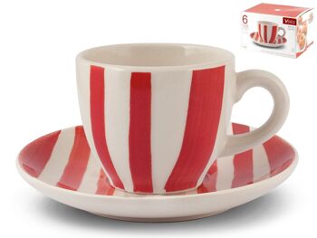 Lot de 6 tasses à café Righe Rosse en grès avec assiette cc 100 1