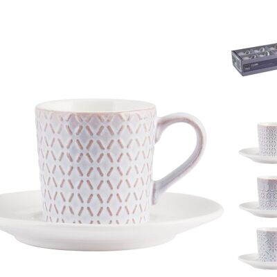Pack of 6 assorted Lilian Stoneware Coffee Cups with Plate 80 cc
