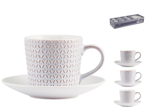 Confezione 6 tazze tè Stoneware Lilian assortite con Piatto 200 cc