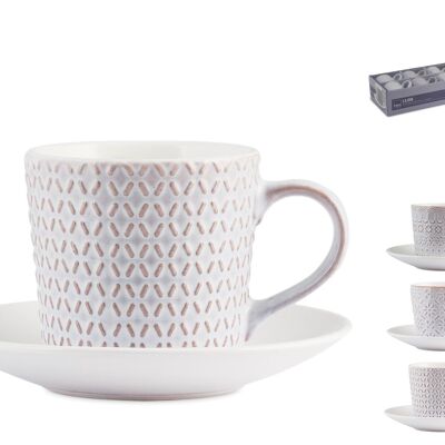 Pack of 6 assorted Stoneware Lilian tea cups with plate 200 cc
