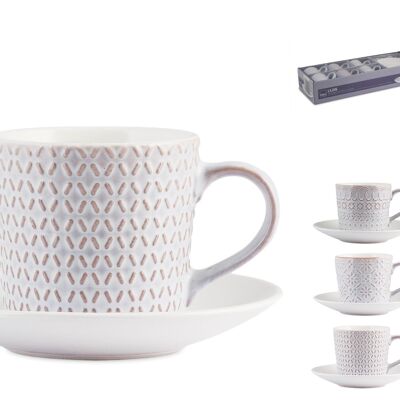 Confezione 6 tazze tè Stoneware Lilian assortite con Piatto 200 cc