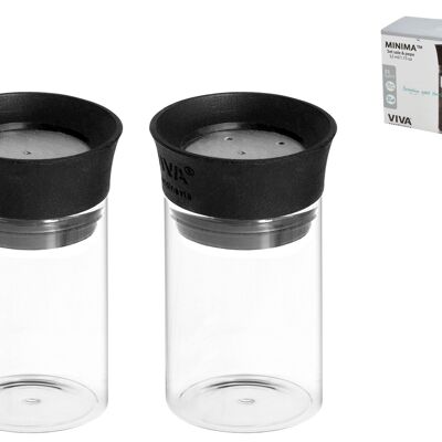 Salt-Pepper Pack Borosilicate Minima Cap in stainless steel and black silicone