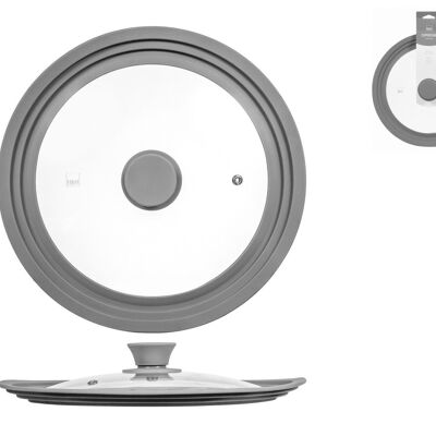 Tapa de cristal multitamaño con borde de silicona regulable 24/26/28 cm
