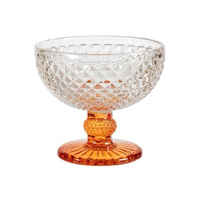 Multipurpose diamond cup in transparent glass with orange foot 11 cm