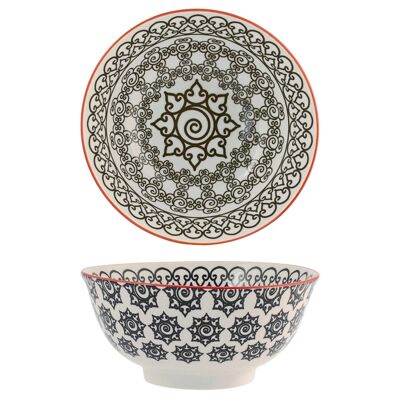 Vollständig dekorierte runde Schale aus Porzellan mit verschiedenen Dekorationen cm 18