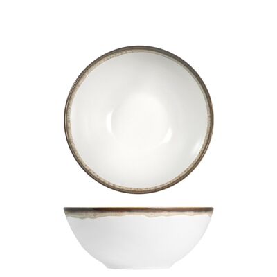 Denver Art coupe bowl in white stoneware with brown border cm 16