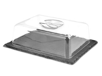 Cloche à fromage rectangulaire avec fond en ardoise et couvercle en plastique transparent 25x20 cm 8