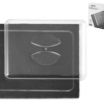 Rechteckiger Käsedeckel mit Schieferbasis und transparentem Kunststoffdeckel 25x20 cm