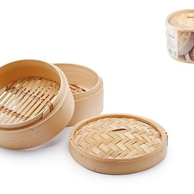 3 Pieces Bamboo Steamer 18 cm