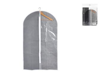 Pochette à vêtements penderie grise en polypropylène gris avec zone transparente et zip 60x100 cm 4