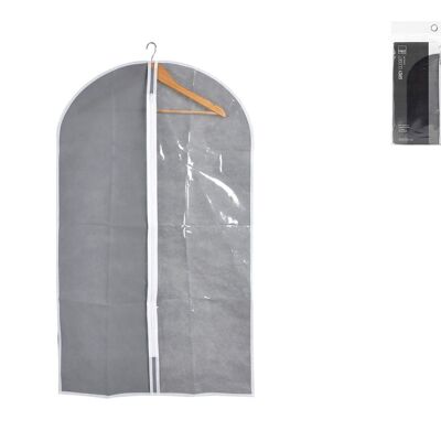 Gray closet clothes pouch in gray polypropylene with transparent area and zip 60x100 cm