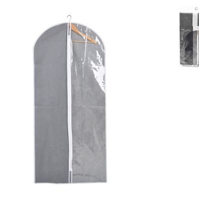 Gray closet clothes pouch in gray polypropylene with transparent area and zip cm 60x135 h
