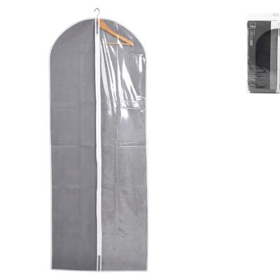 Gray closet clothes bag in gray polypropylene with transparent area and zip 60x160 cm h