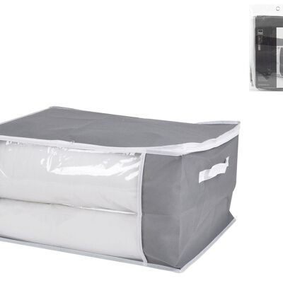 Grauer Kleiderschrank-Bettbezug aus grauem Polypropylen mit transparentem Bereich, Reißverschluss und zwei Griffen, 60 x 45 x 30 cm hoch