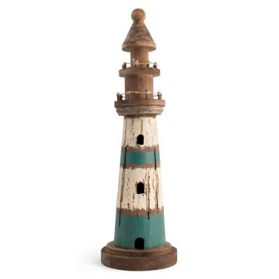 Ägäischer Leuchtturm aus dekoriertem Holz cm 15x50 h