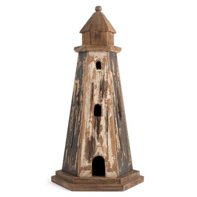 Aegean lighthouse in decorated wood cm 23x44 h