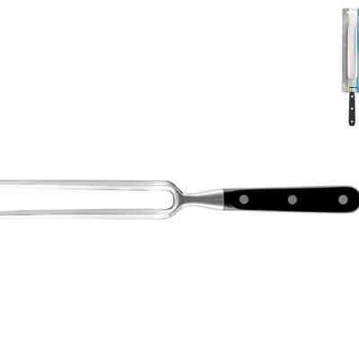 Tenedor profesional, hoja de acero inoxidable, mango remachado ABS negro de 18 cm.