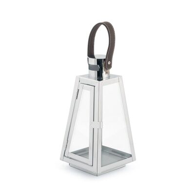 Stainless Steel Lantern Silver Color and Leather Handle 13X13XH26 cm