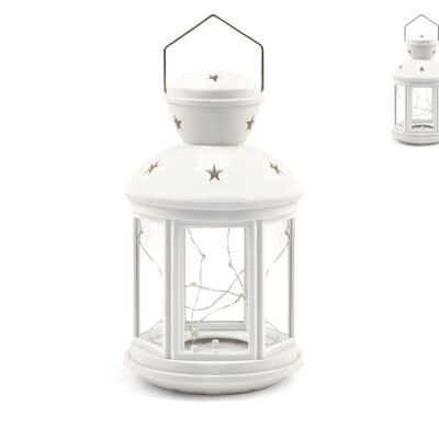 White plastic LED lantern, powered by 3 AAA batteries not included.