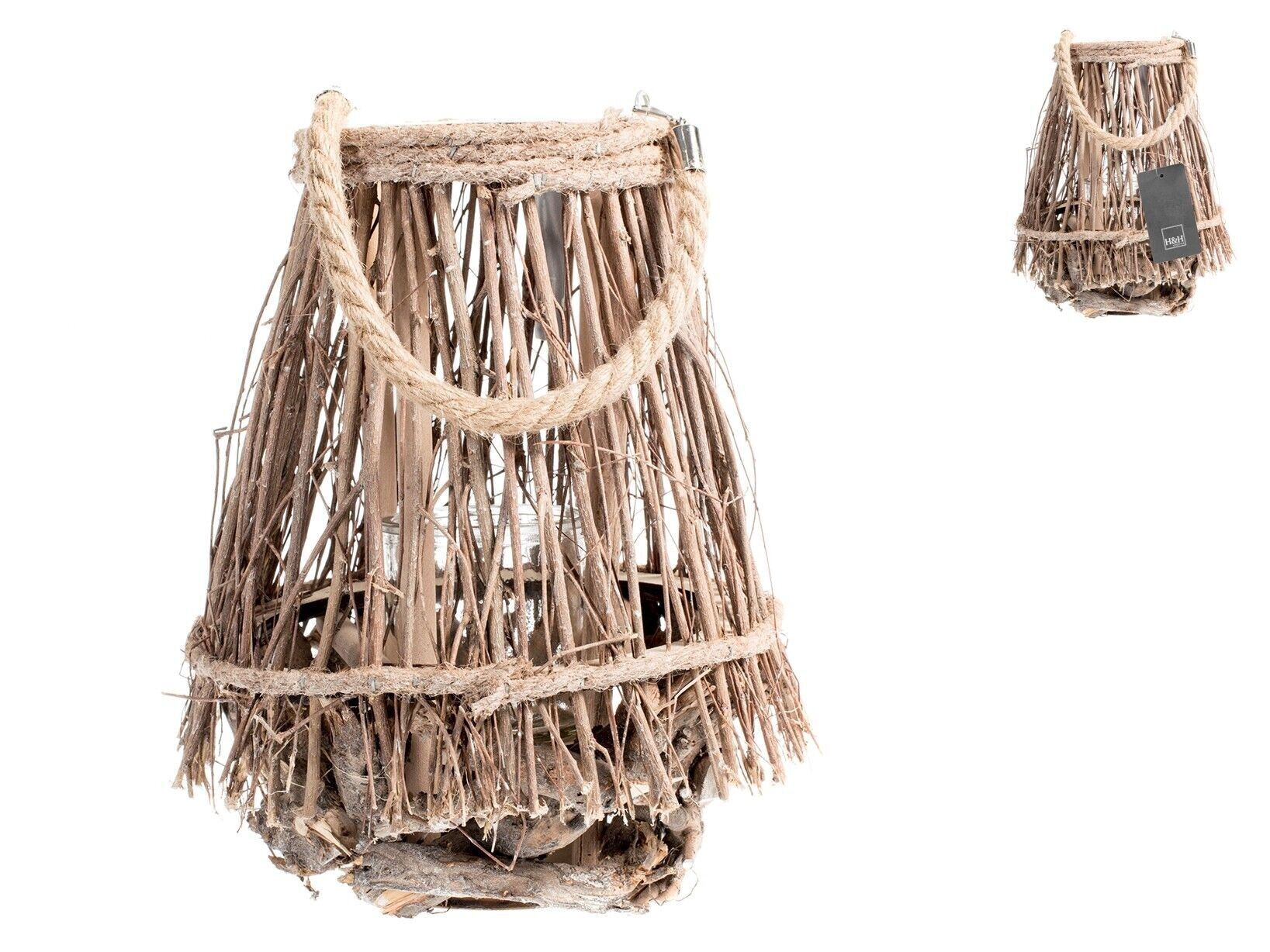 Farol de cristal con revestimiento de madera 22x28 cm