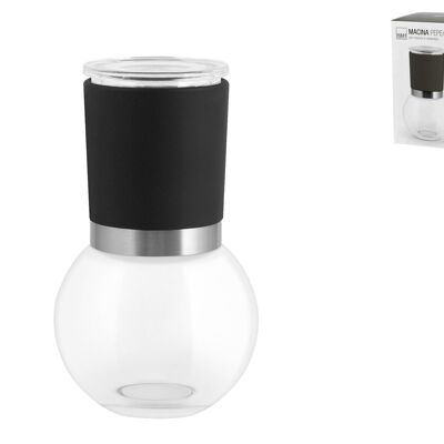 Glass pepper / salt grinder with black / transparent ceramic grinder