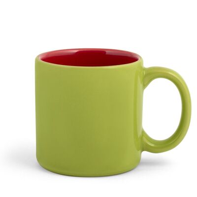Avocado mug in stone ware color green outside and red inside cl 36.