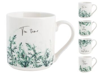 Mug décor de feuilles en porcelaine neuve de forme cylindrique cc 370 décors assortis. 5