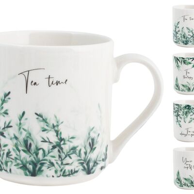 Taza decoración hojas en porcelana china nueva forma cilíndrica cc 370 decoraciones variadas.