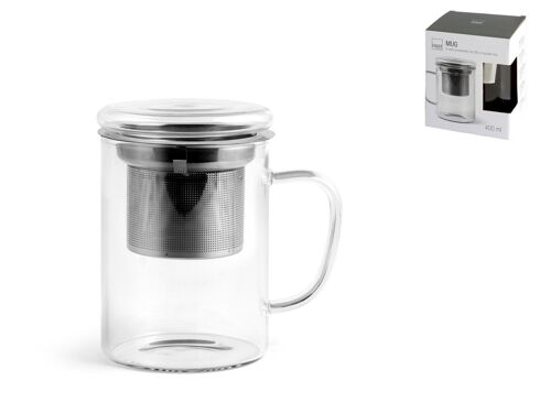 mug in vetro borosilcato con filtro inox cc 400