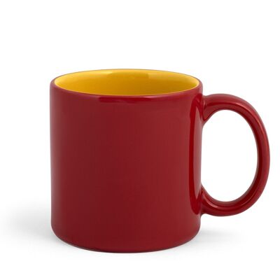 Mug mangue en grès couleur extérieur rouge et intérieur jaune cl 36.