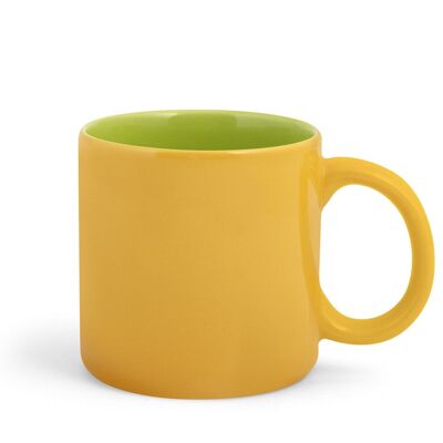 Papaya mug in stone ware yellow outside and green inside cl 36