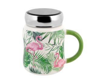 Mug tropical en porcelaine neuve décors assortis avec couvercle cc 490 10