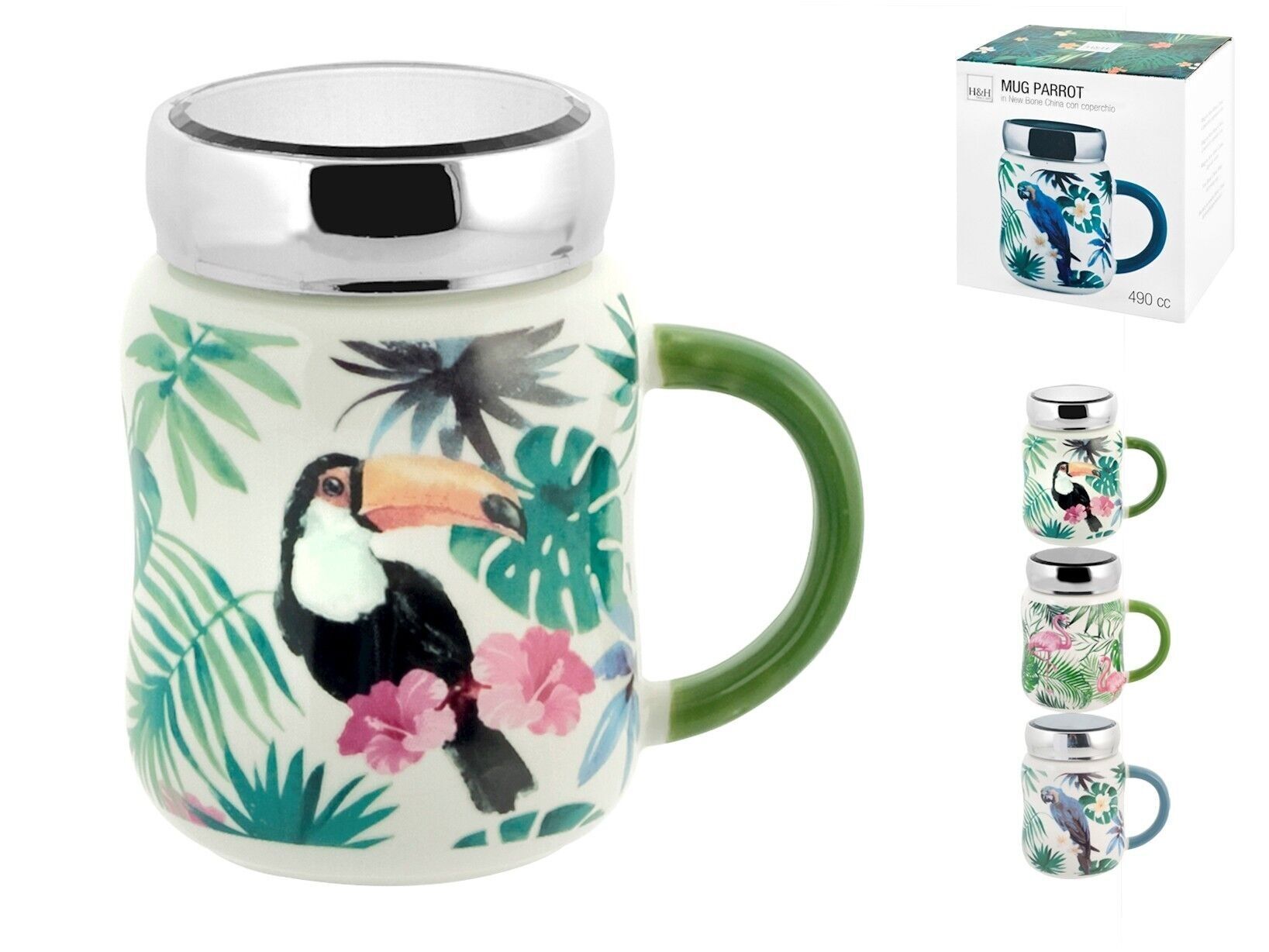 mug Tropical in new bone china decori assortiti con coperchio cc 490