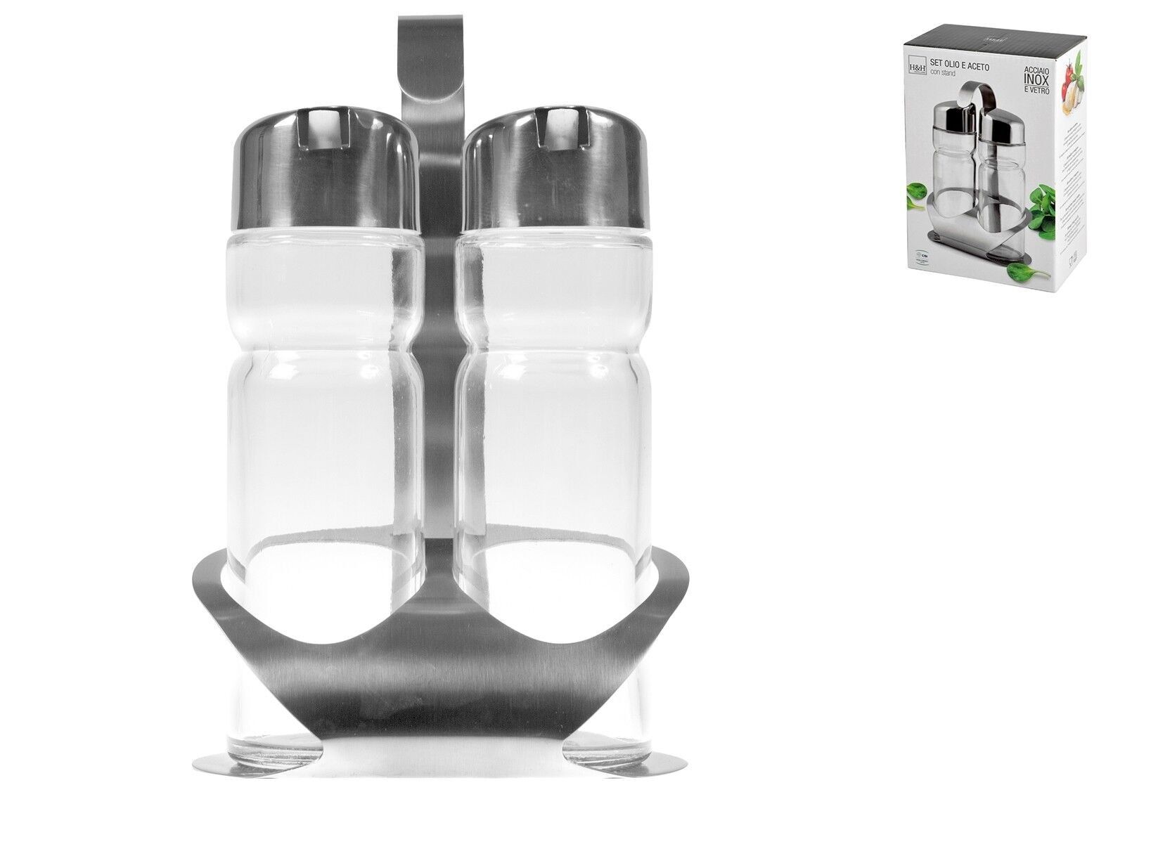 2-teilige Glasschale mit Edelstahlhalterung cm 12x8x19 h