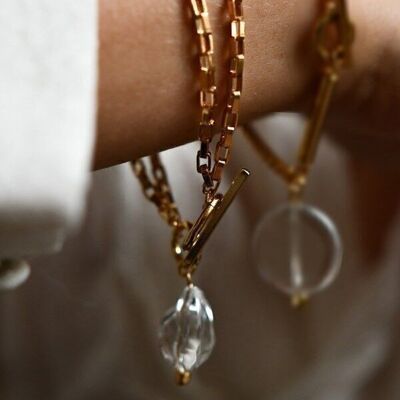 Bracelet pebble acrylic brass chain gilded with fine gold