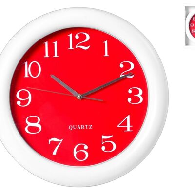 Horloge murale ronde 37 cm en rouge et blanc.