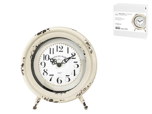 Orologio da tavolo decoro beige, in metallo tondo cm 15,5 con meccanismo al quarzo