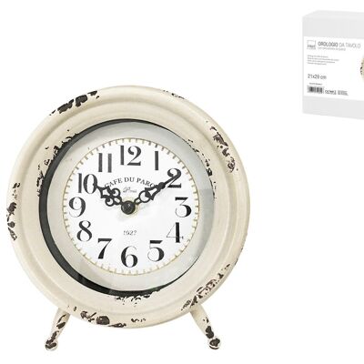 Orologio da tavolo decoro beige, in metallo tondo cm 15,5 con meccanismo al quarzo