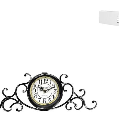 Table clock with liberty decoration, in round metal with quartz mechanism