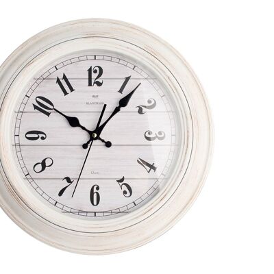 Horloge murale ronde Blanchard 40 cm couleur bois blanc. Horloge avec mouvement à quartz, pile AA non incluse.