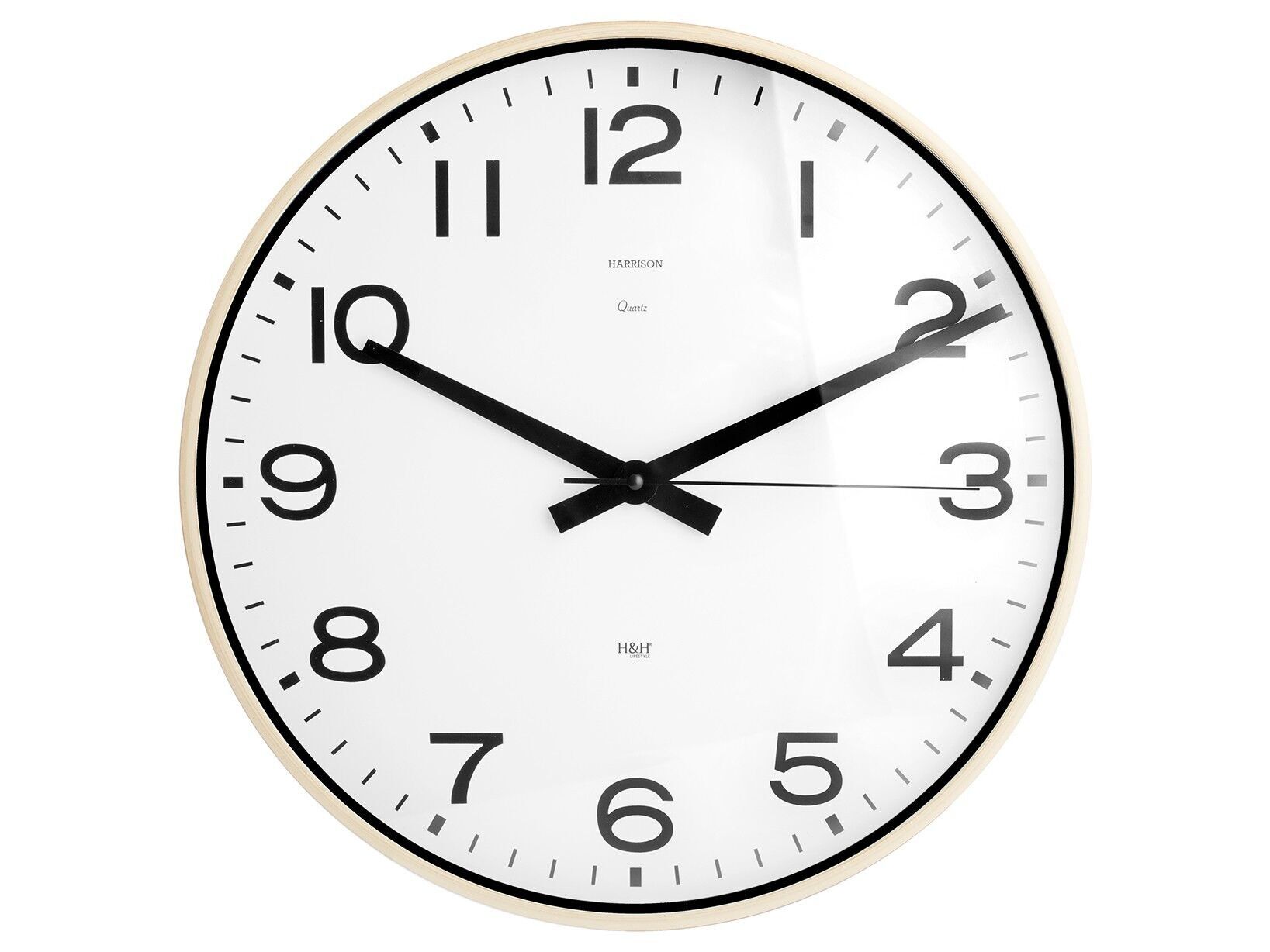 Harrison runde Wanduhr 40 cm weiße Holzfarbe. Uhr mit Quarzwerk, AA-Batterie nicht enthalten.