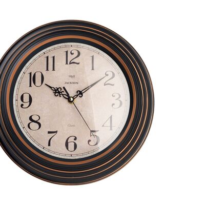 Horloge murale ronde Jackson 30 cm en noir et cuivre. Horloge avec mouvement à quartz, pile AA non incluse.