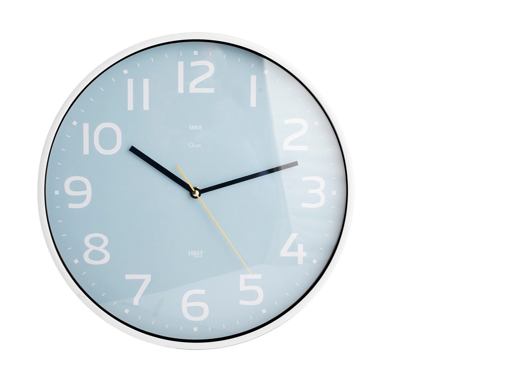 Orologio parete Kraus tondo cm 35 colore bianco e azzurro. Orologio con meccanismo al quarzo, batteria AA non inclusa.