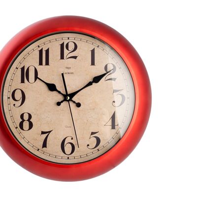 Lacroix round wall clock 37 cm in satin red color. Clock with quartz movement, AA battery not included.