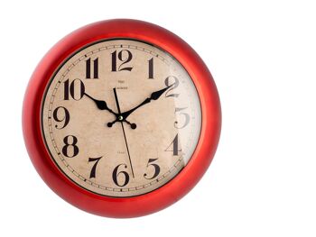 Horloge murale ronde Lacroix 37 cm de couleur rouge satiné. Horloge avec mouvement à quartz, pile AA non incluse. 1