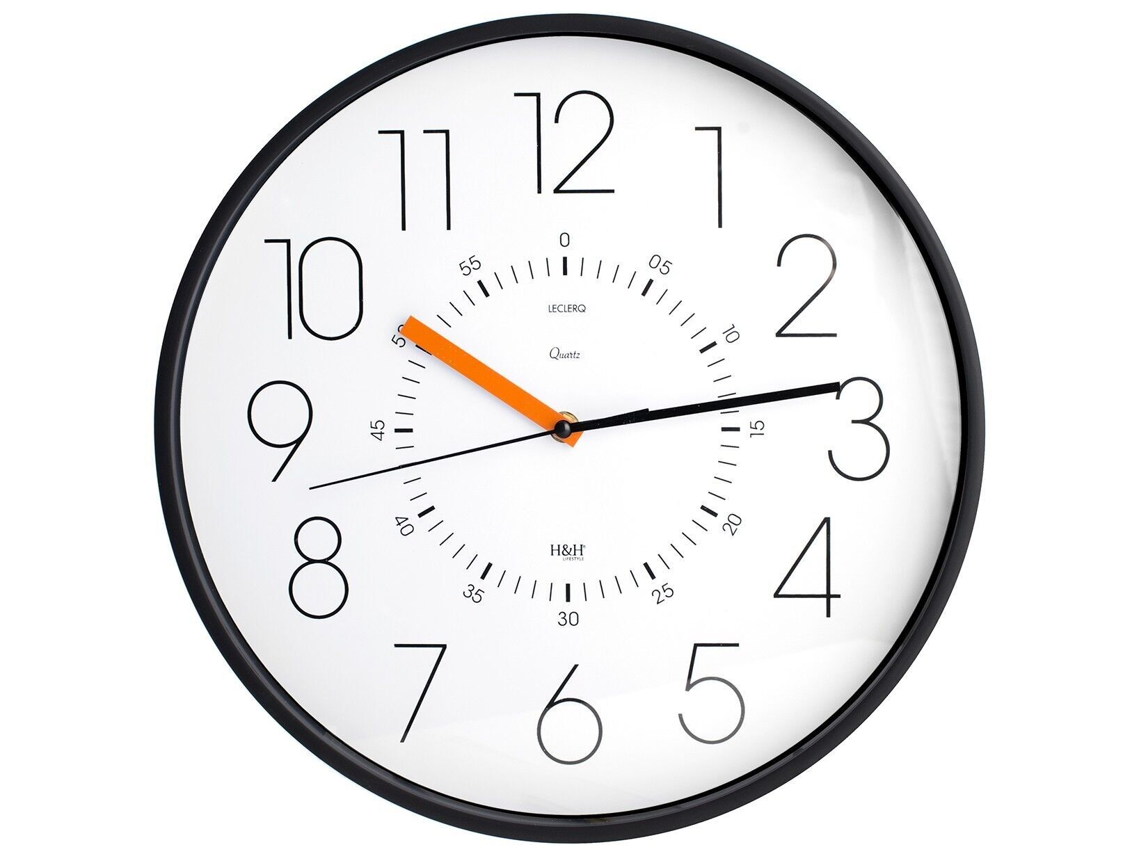 Orologio parete Leclerk tondo cm 35 colore nero e bianco. Orologio con meccanismo al quarzo, batteria AA non inclusa.