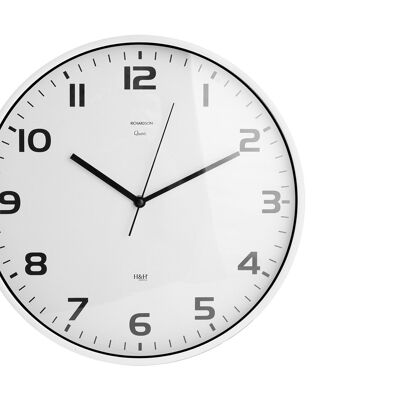 Richrdson round wall clock 35 cm white color. Clock with quartz movement, AA battery not included.