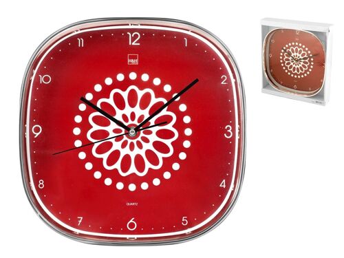 Orologio quadrato da parete Ellen in plastica decoro rosso cm 30