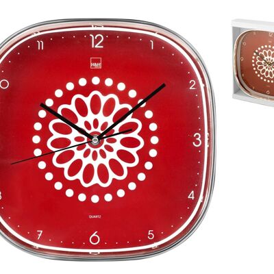 Ellen square wall clock in plastic with red decoration cm 30